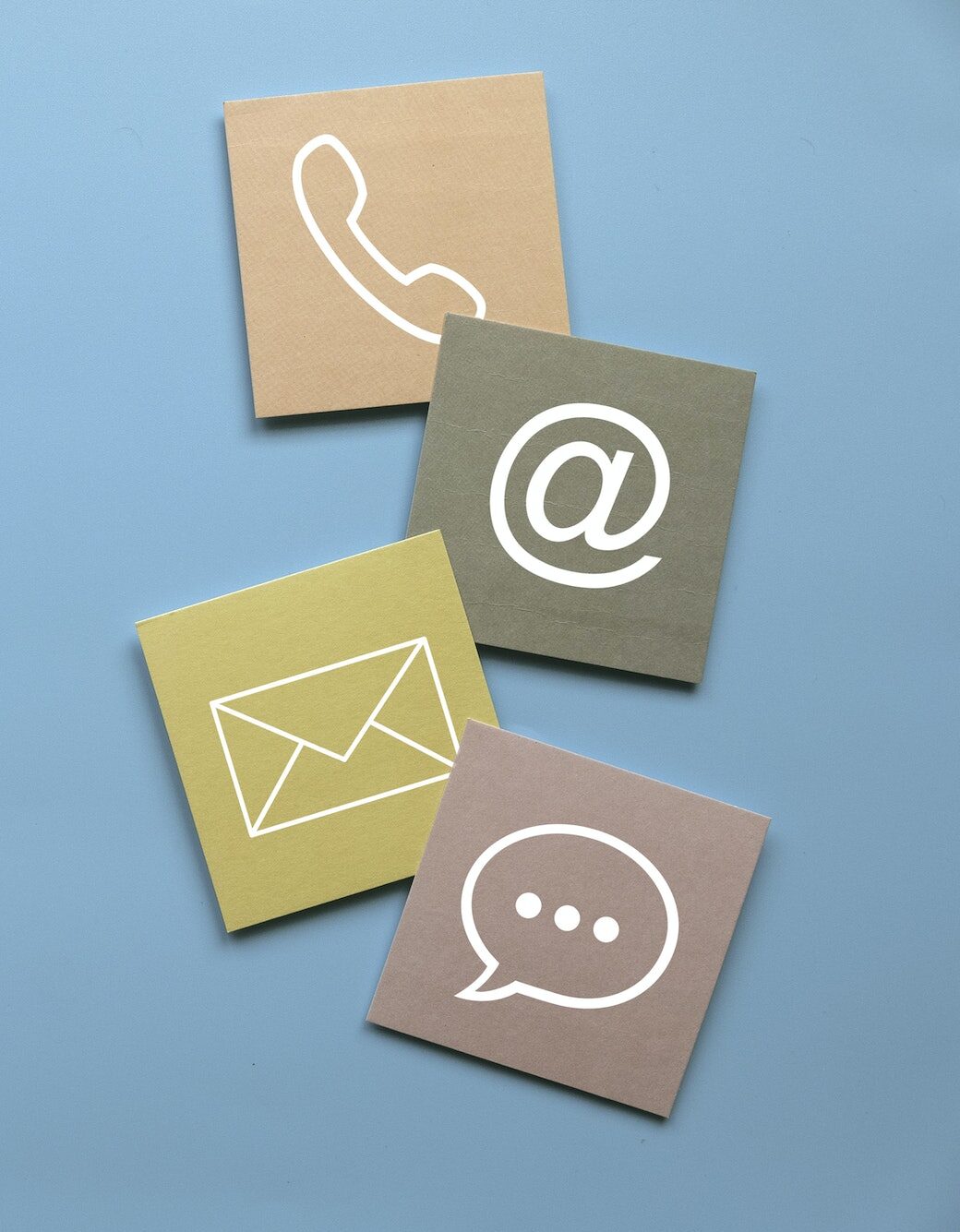 Icon of communication type on colorful paper. Contact us or Customer support hotline people connect.