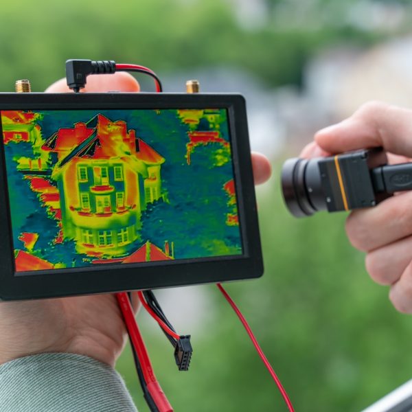Simulation of object temperature check by thermoscan or infrared thermal camera.